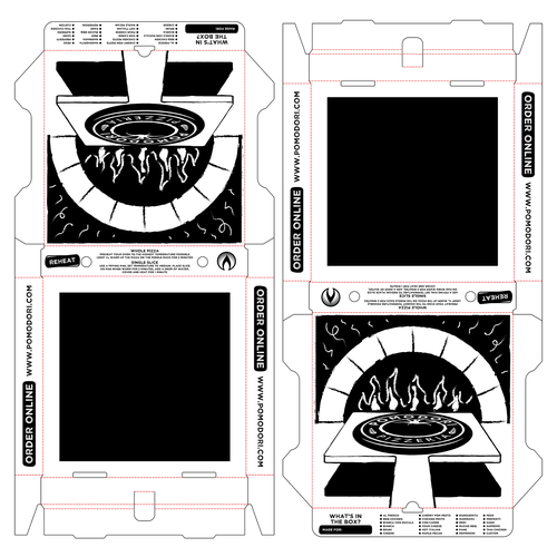 Fun, functional pizza box for Neapolitan pizzeria. Design by studio akka