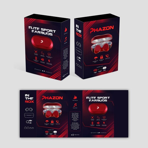 Wireless earbuds packaging box sleeve design Design by BrainStorm.