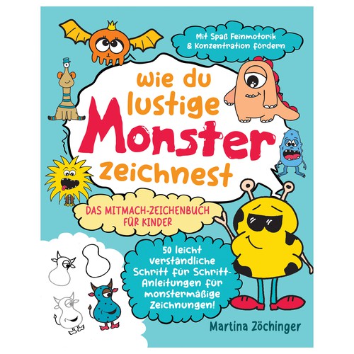 Design a cheerful cover for a monster drawing book for children Design by Cubist❑