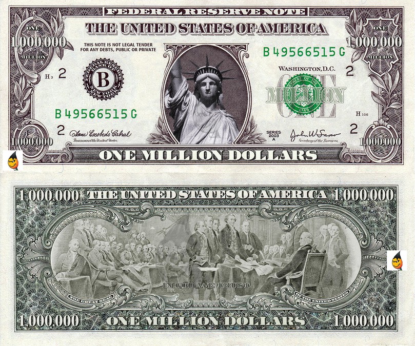 Simulated U.S. One Million Dollar Bill Print or packaging design contest