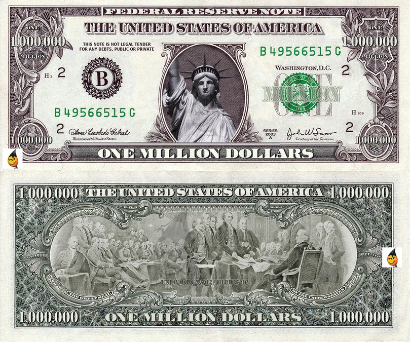 Simulated U.S. One Million Dollar Bill | Print or packaging design contest