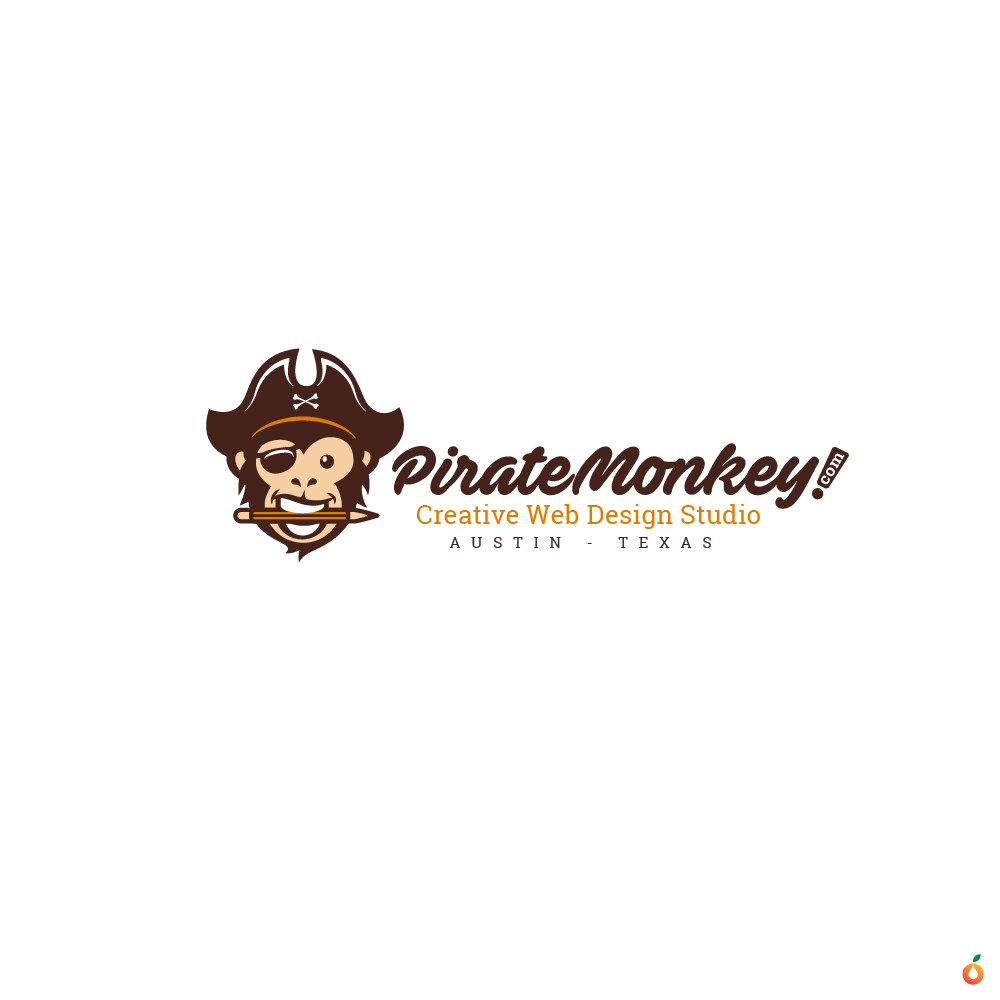 Bald chimp logo with the title 'pirate monkey'