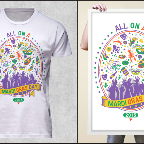 Festive Mardi Gras shirt for New Orleans based apparel company Diseño de netralica