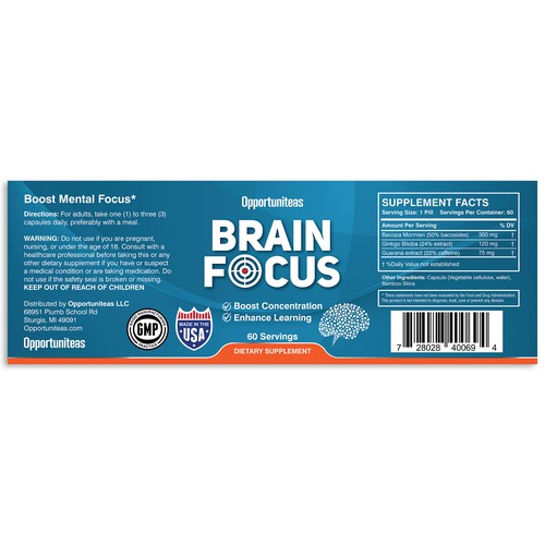 Create product label for Brain Focus supplement Design réalisé par MMX