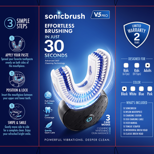 "Modern & Premium Packaging Design for an Innovative 30-Second Automatic Toothbrush" winning Logo & social media pack