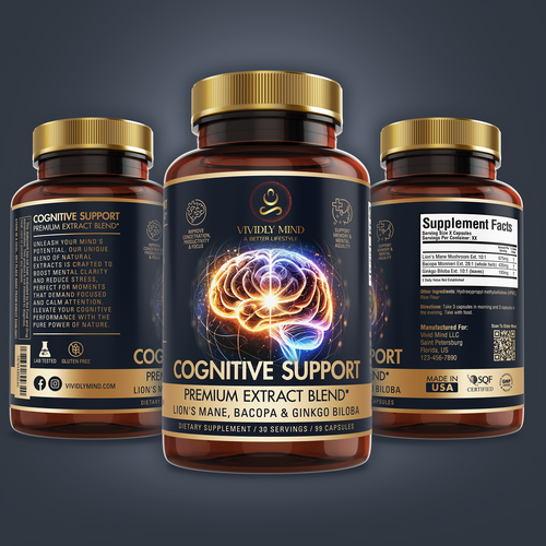 "Vivid Label Design for New Cognitive Support Capsules" Design by Kopach