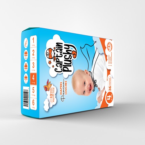 Packaging for playful baby diapers brand Design by Sandra Milan