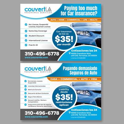 Designs | Auto Insurance Flyer( English and Spanish ) | Postcard, flyer