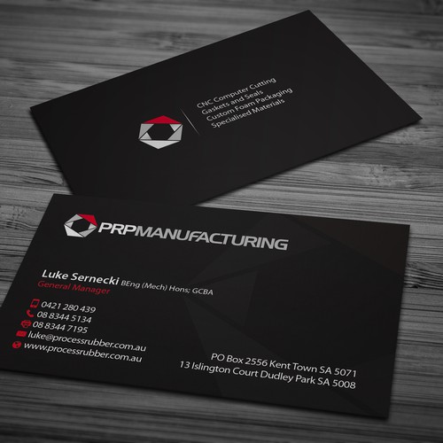 Create a precise, professional business card for the manufacturing ...