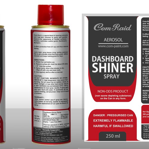 Product Label Design for AEROSOL CAN DASHBOARD SHINER SPRAY Design by DesignSBS