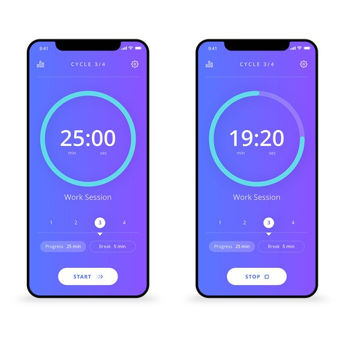 Design a beautiful Pomodoro app Design by M/Z