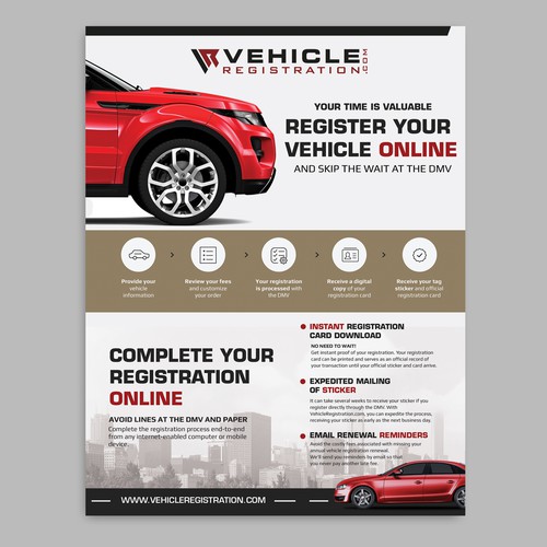 Designs | One-Page Flyer for VehicleRegistration.com | Postcard, flyer ...