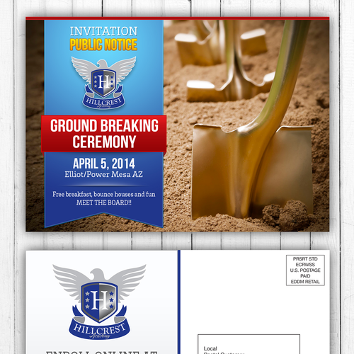 Design Ground Breaking Ceremony Invitation Postcard for new school site Design by ShinTheDesigner