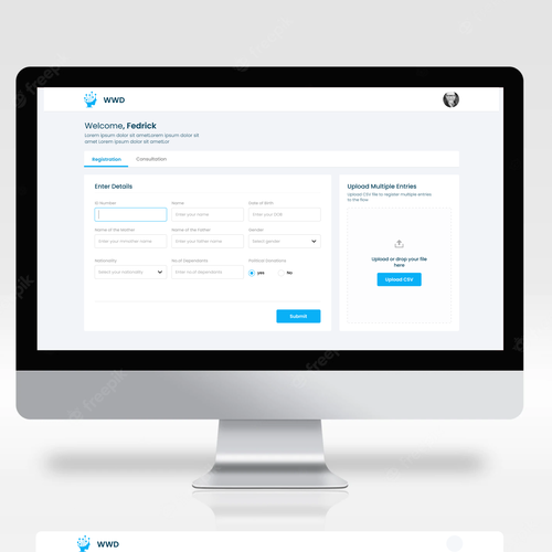 Please freely create the main (3) screens UI Design by K-Dezign