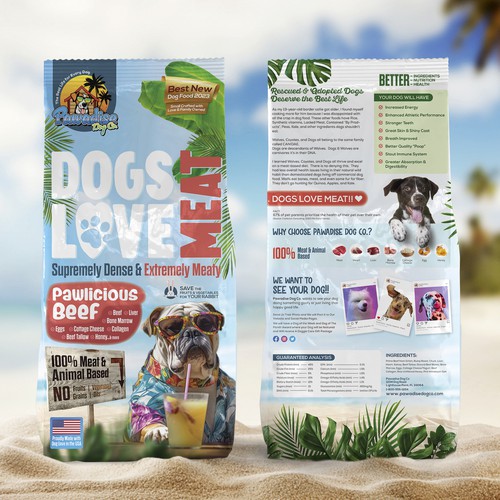 NEW Dog Food Packaging, Need Tropical Vibe we are in Florida, Pawadise Dog Co. Réalisé par DG[Graphix]