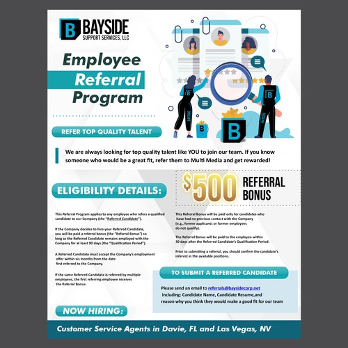 need a flier to announce awesome employee referral program target demo young tech support agents Design réalisé par Kheyra_Aulia