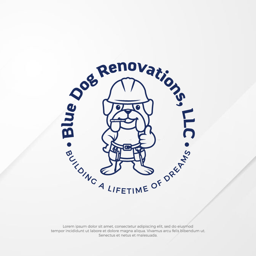 Design a company logo to reflect company name. A Blue Dog (Bulldog) With a hardhat, toolbelt w/cigar Design by Luel