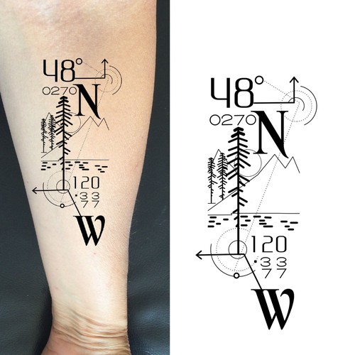 Longitude & Latitude Tattoo Design Contest Design by ellingtonart