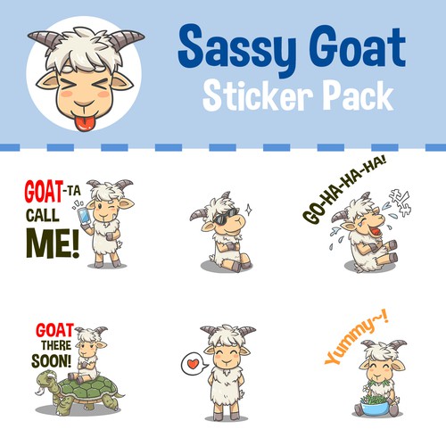 Cute/Funny/Sassy Goat Character(s) 12 Sticker Pack Design by lucidmoon