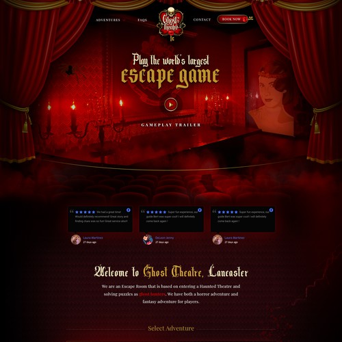 Haunted theatre game that displays both fantasy and horror adventure, Web  page design contest