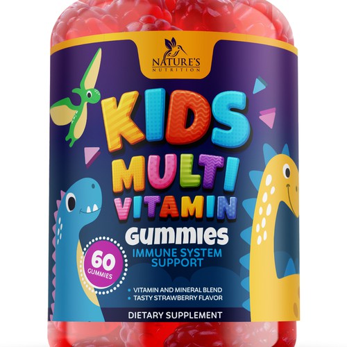 Tasty Kids Multivitamin Gummies Product Label for Nature's Nutrition Design by GayanMH