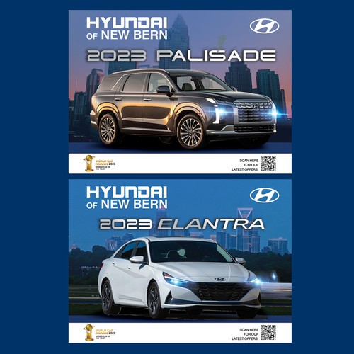 Flyer for Hyundai car dealership showing off the new Palisade and Elantra Design by omsplus