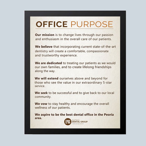 Mission statement/values poster for dental office | Poster contest |  99designs