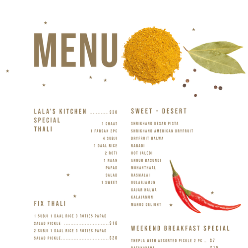Indian Restaurant Menu Design Design by wildhare