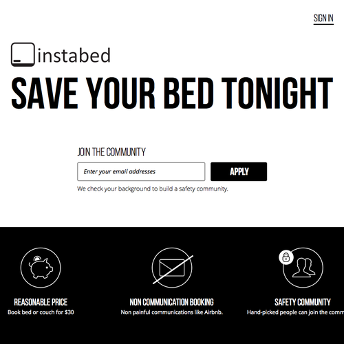 Landing page for simple, on-demand bed booking app Design by kcmr