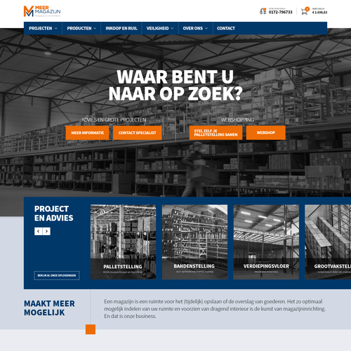 Creative website templates for a leading pallet racks company_ Meermagazijn Design by ChickenDinner