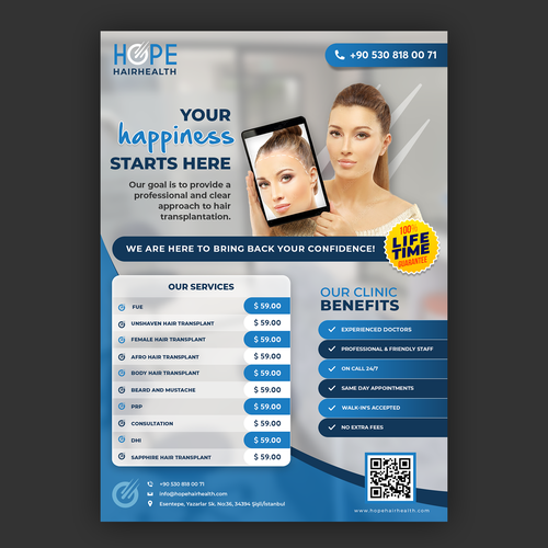 Hair transplant poster - eye catching and business orientated Réalisé par Dezignist