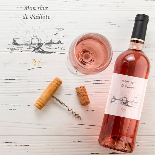 Rosé Wine Label " Mon rêve de Paillote" ("My dream of beach bar") Design by Kovacev