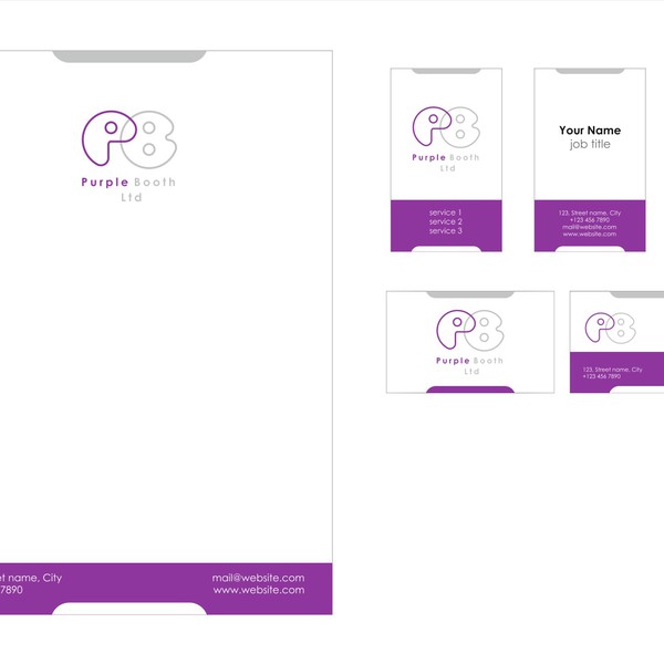 Create a business card and logo for Purple Booth Ltd