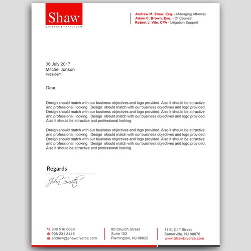 Letterhead for Divorce & Family Law Firm; Modern, Conservative Design Design by PAPRI802030