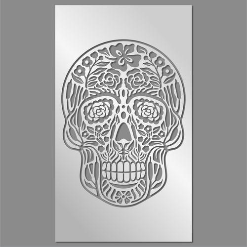 Design a rad Day of the Dead skull to be engraved on metal wallets Diseño de PeaceIdea!