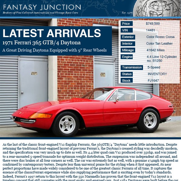 Design an email to sell vintage Ferraris and other collector cars