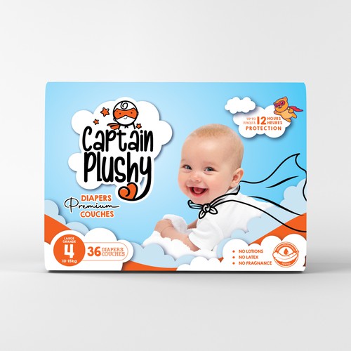 Packaging for playful baby diapers brand Design by Sandra Milan