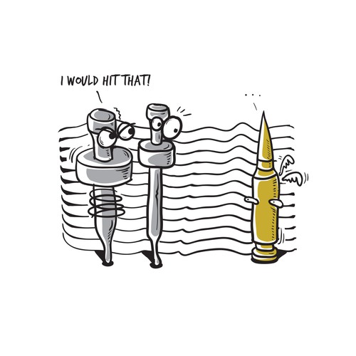 Cartoon of a firing pin and bullet. | T-shirt contest