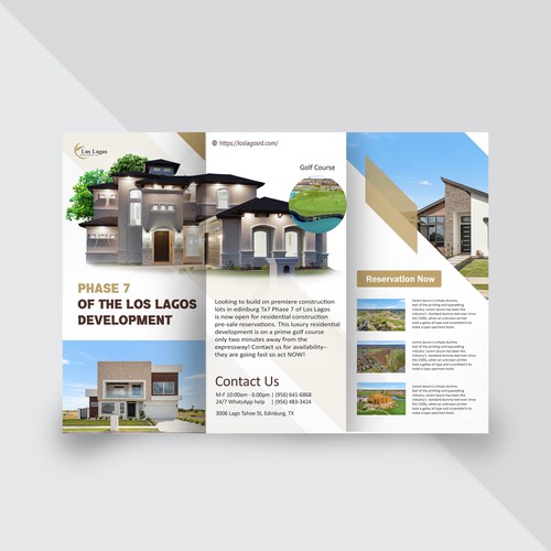 Help me create a Leaflet for a premier luxury real-estate subdivision. Photos included. Design by Myron Studio Design