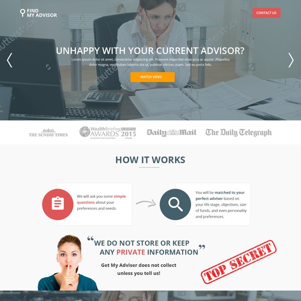 Diseño de webs.solutions titulado "Find My Adviser Landing page design"