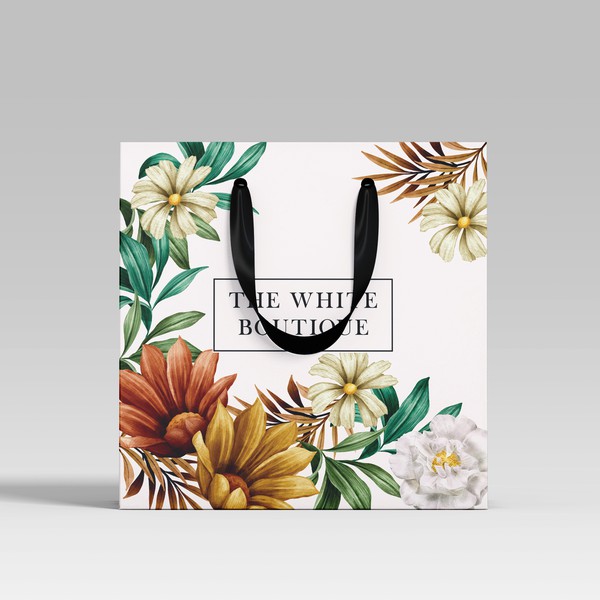 Elegant Floral Paper Bag Design for Boutique Brand