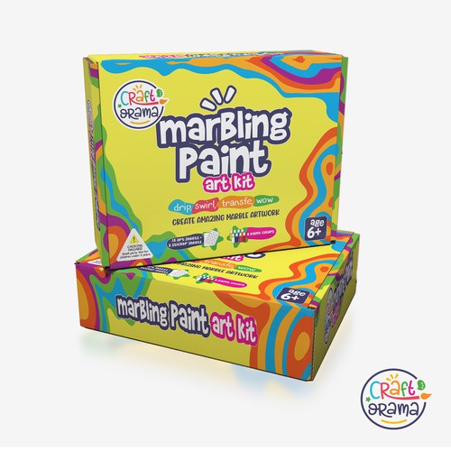 Design a colorful packaging for our new marbling paint art kit for kids Design by Designlifelk