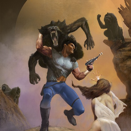 70's style science-fantasy custom art for book cover Design by zoxigen