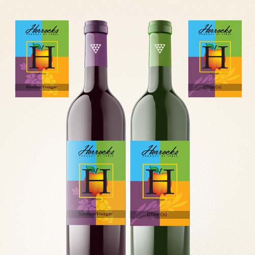 Olive Oil & Balsamic Vinegar label for Horrocks Farm Market Design by Amie Hatheny