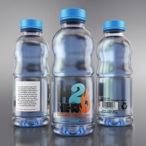Create a capturing energetic and heroic design bottled water label that captures charitable minds Design by syakuro