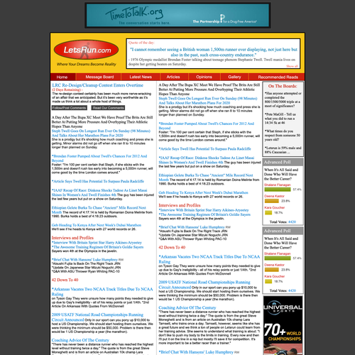 LetsRun.com Homepage Re-Design/Cleanup Diseño de Beyond Designing