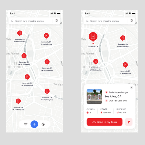 Tesla App to localise charging point on a map Design by Genadi Georgiev