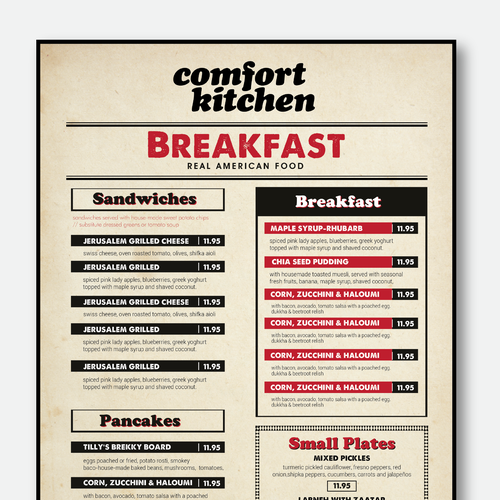Design a cool new menu for a breakfast & lunch spot in Upstate NY Design by ✒️ Maii.sh