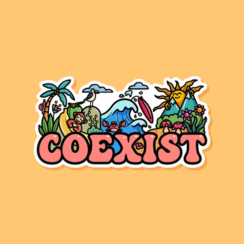 NEED FUN AND COLORFUL "COEXIST" STICKER ILLUSTRATED Design by Wanderline