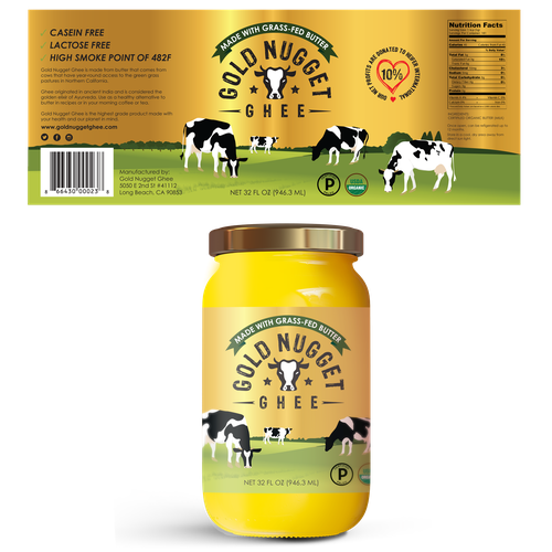 Create a captivating jar label for Gold Nugget Ghee | Product packaging ...